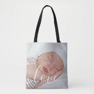 Elegant Baby Photo Modern Script Tote Bag
