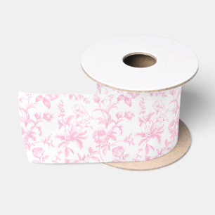 Elegant Baby Pink Grandmillennial Toile Floral Satin Ribbon