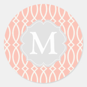 Elegant Baby Pink Modern Trellis Personalized Classic Round Sticker