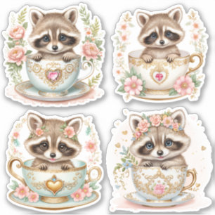 Elegant Baby Raccoon in Teacup -  Floral Design