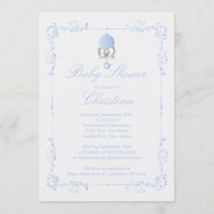 Elegant Baby Rattle Boy Baby Shower Invitation