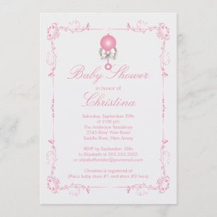 Elegant Baby Rattle Girl Baby Shower Invitation
