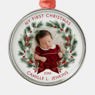 Elegant Baby’s First Christmas Personalized Metal Ornament