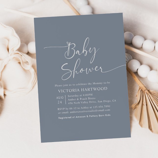 Elégant Baby shower bleu simple Invitation (Créateur téléchargé)