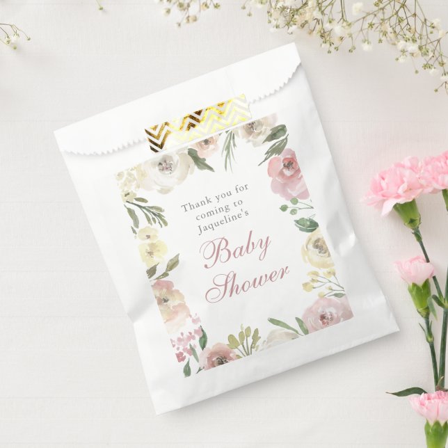 Elegant Baby Shower Blush Pink Floral Custom Favour Bag (Sealed)