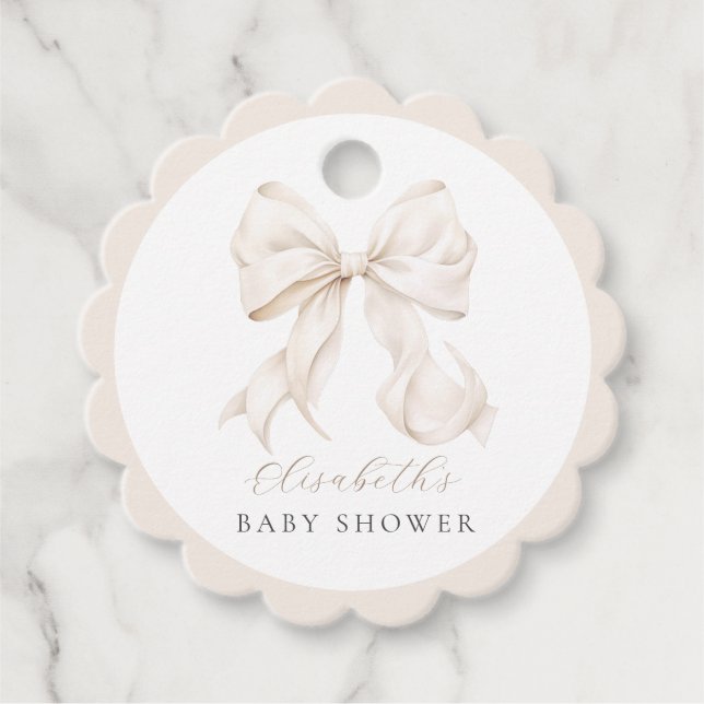 Élégant Baby shower Bow Favoriser les étiquettes (Devant)