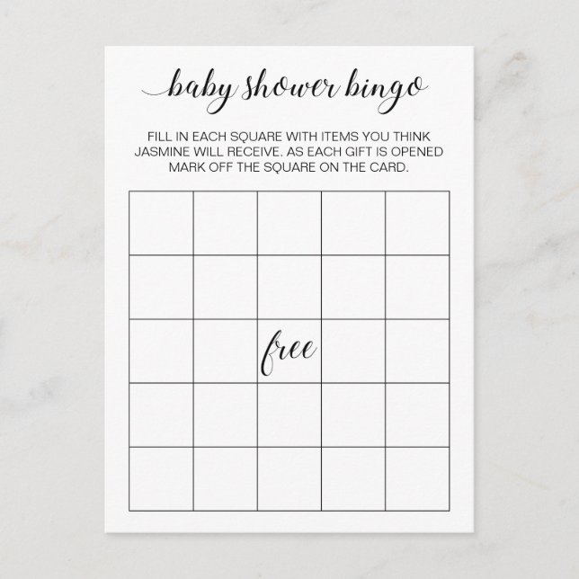 Elégant Baby shower Carte postale Jeu de Bingo (Devant)