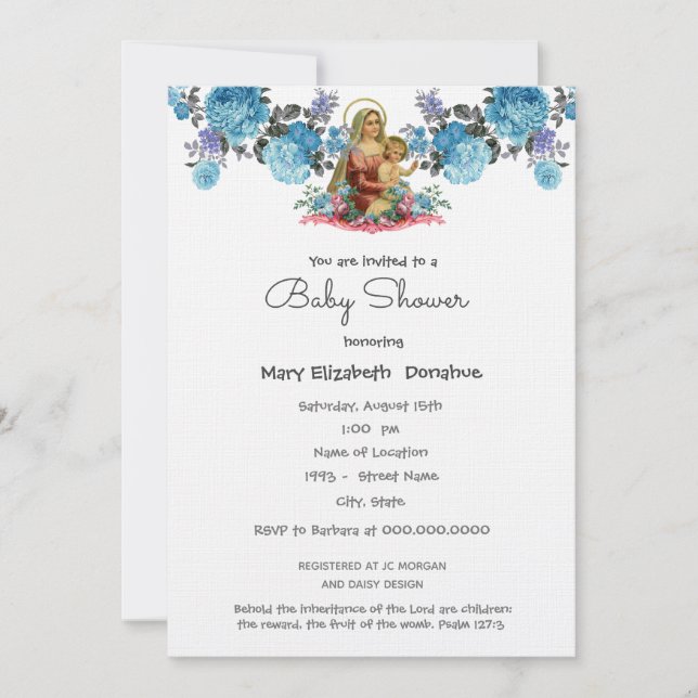 Élégant Baby shower catholique Bleu Invitation (Devant)