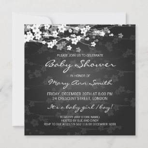 Elegant Baby Shower Cherry Blossom Black Invitation
