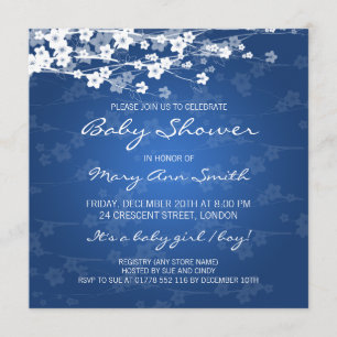 Elegant Baby Shower Cherry Blossom Blue Invitation