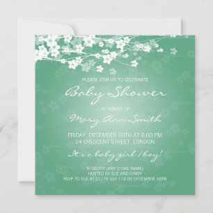 Elegant Baby Shower Cherry Blossom Mint Invitation