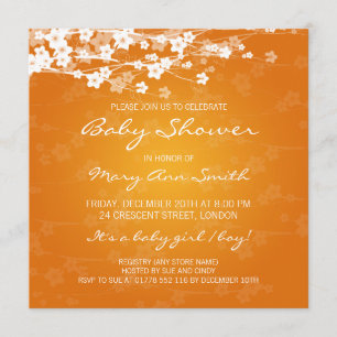 Elegant Baby Shower Cherry Blossom Orange Invitation