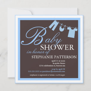 Elegant Baby Shower Clothes Line Blue Invitation
