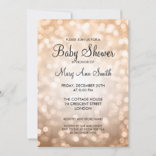 Elegant Baby Shower Copper Glitter Lights Invitation