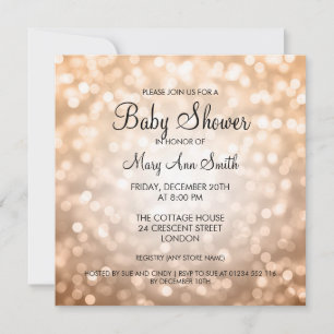 Elegant Baby Shower Copper Glitter Lights Invitation