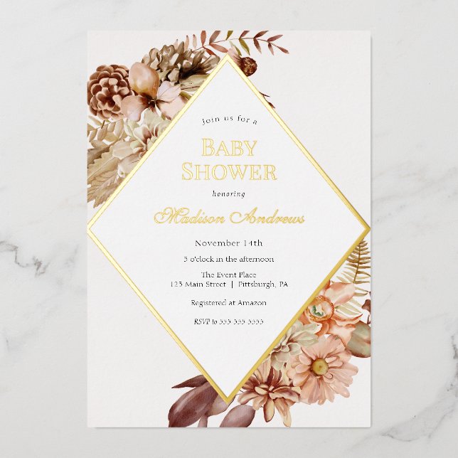 Elégant Baby shower d'automne Foil Invitation (Recto)