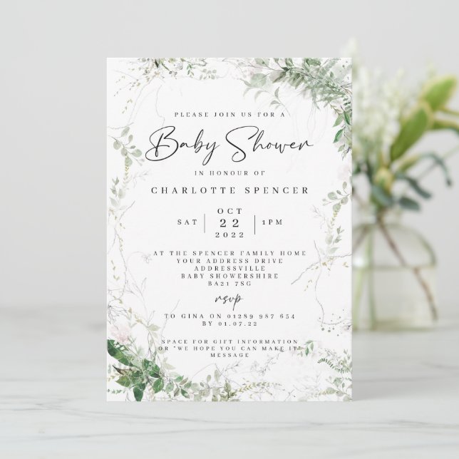 Elégant Baby shower de verdure Invitation (Debout devant)