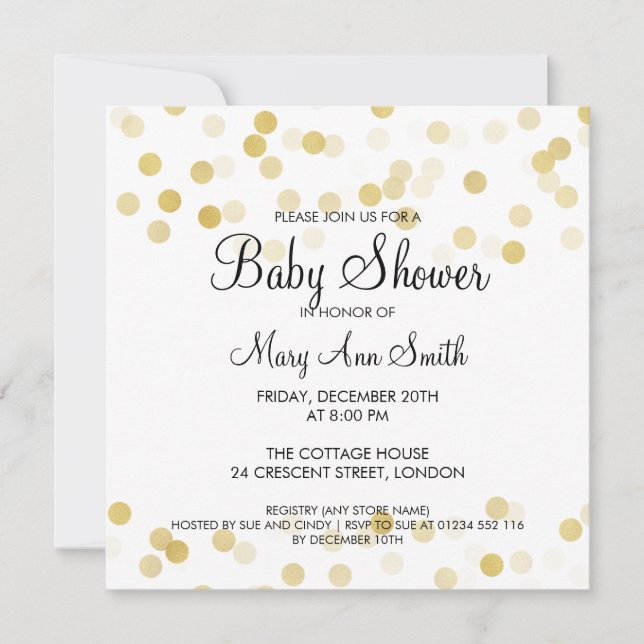 Elegant Baby Shower Faux Gold Foil Glitter Lights Invitation (Front)
