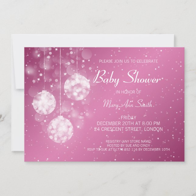 Elegant Baby Shower Festive Baubles Pink Invitation (Front)