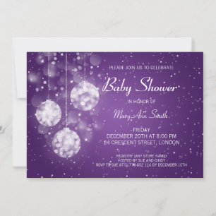 Elegant Baby Shower Festive Baubles Purple Invitation
