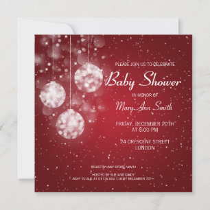 Elegant Baby Shower Festive Baubles Red Invitation