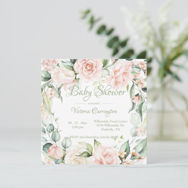 Elégant Baby shower Floral Aquarelle Invitation (Debout devant)