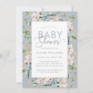 Elégant Baby shower Floral Bleu Invitation
