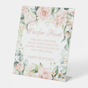Elegant Baby Shower Floral Pacifier Hunt Game Pedestal Sign
