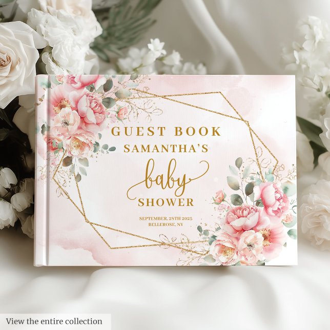 Elégant baby shower floral rose vif livre d'or (Elegant blush pink floral baby shower guest book)