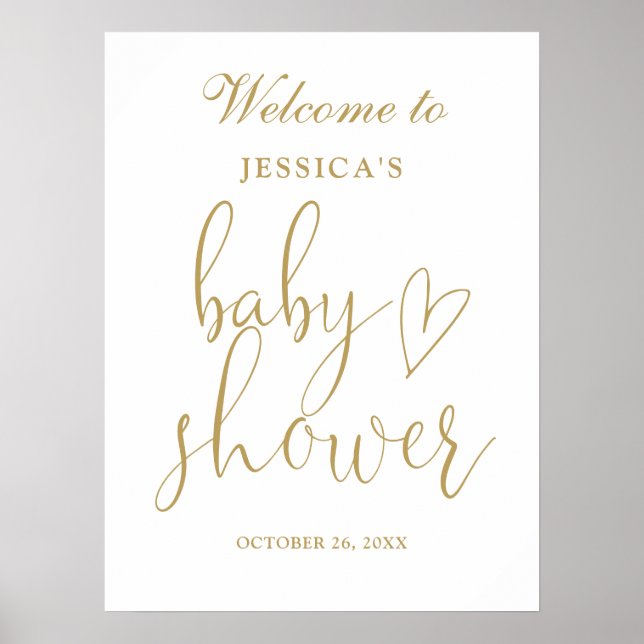 Élégant Baby shower Gold Heart Script Affiche de b (Devant)