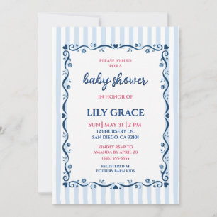Elegant Baby Shower Invitation I Stripes & Navy