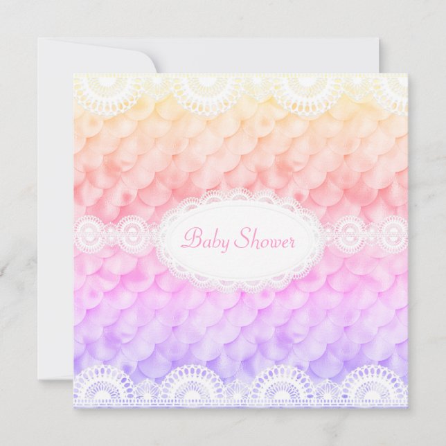 ELEGANT BABY SHOWER INVITATION rainbow MERMAID NEW (Front)