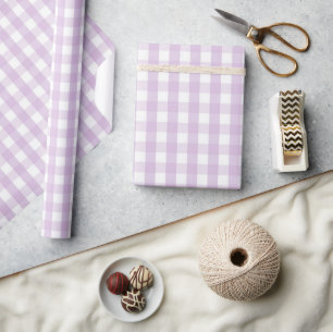 Elegant Baby Shower Pastel Purple Gingham & Plaid Wrapping Paper
