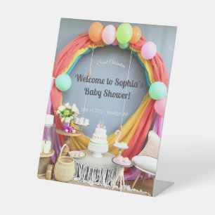 Elegant Baby Shower Pedestal Sign Floral & Gold