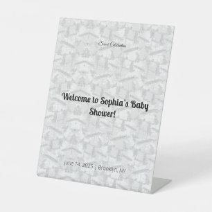 Elegant Baby Shower Pedestal Sign   Floral & Gold 