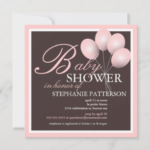 Elegant Baby Shower Pink Balloons Invitation