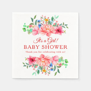 Elegant Baby Shower Pink Rose Flower Napkin
