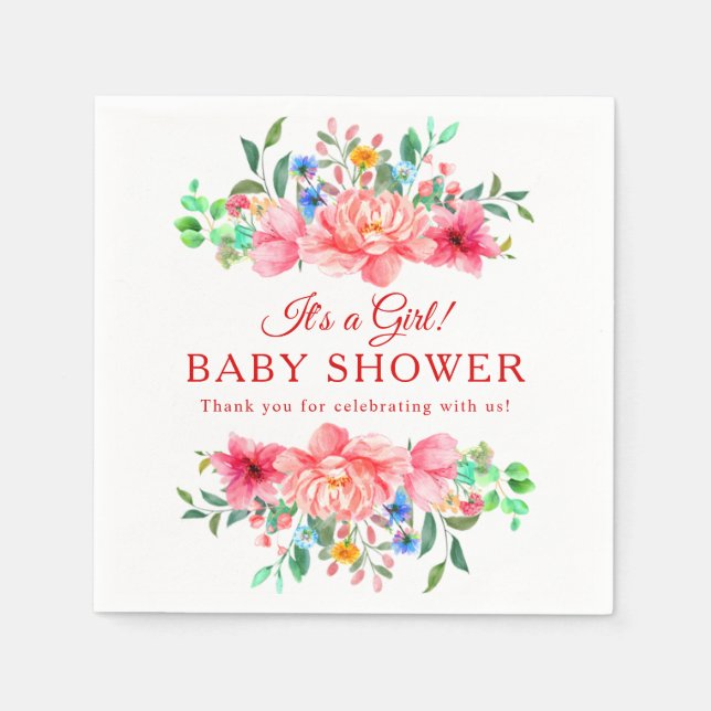 Elegant Baby Shower Pink Rose Flower Napkin (Front)