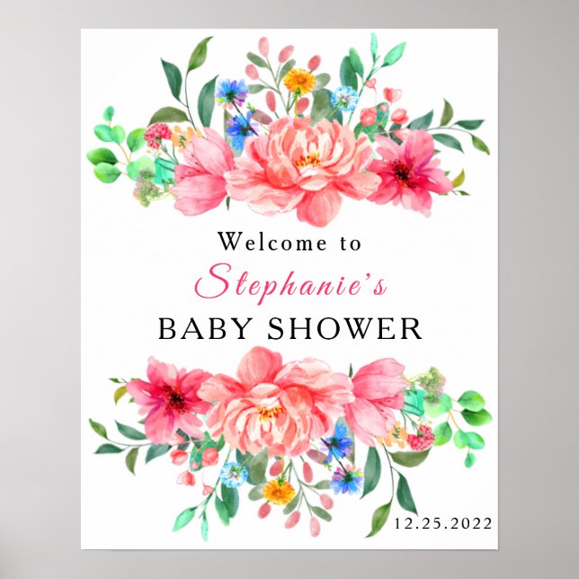 Elegant Baby Shower Pink Rose Flower Poster (Front)