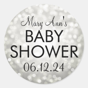Elegant Baby Shower Silver Glitter Lights Classic Round Sticker