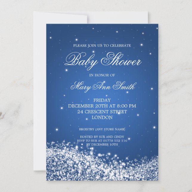 Elegant Baby Shower Sparkling Wave Blue Invitation (Front)