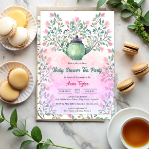 Elegant Baby Shower Tea Party Teapot Floral Invitation