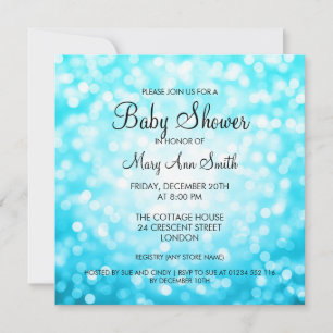 Elegant Baby Shower Turquoise Glitter Lights Invitation