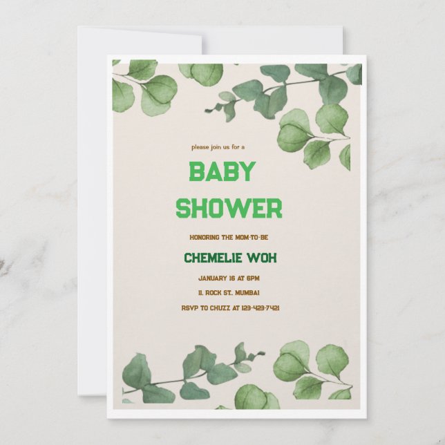 Elégant Baby shower verdoyant carte d'invitation (Devant)