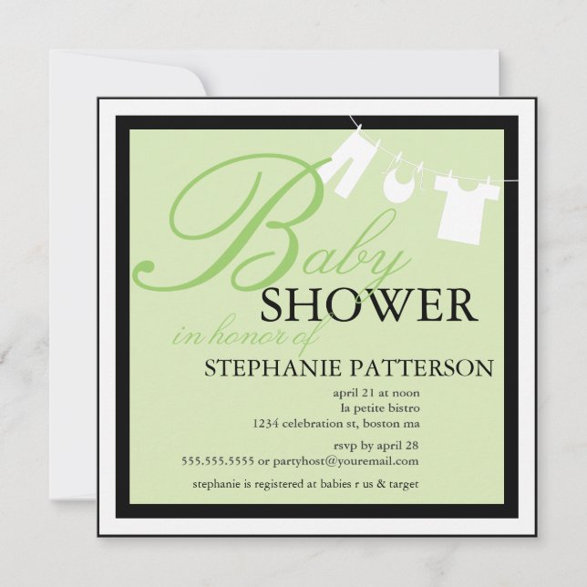 Élégant Baby shower Vêtements Ligne Invitation ver (Devant)