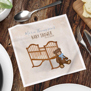 Elegant Baby Shower Vintage Teddy Bear Simple Blue Napkin