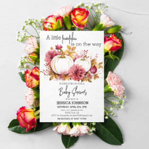 Elegant Baby Shower White Pink Pumpkins Invitation