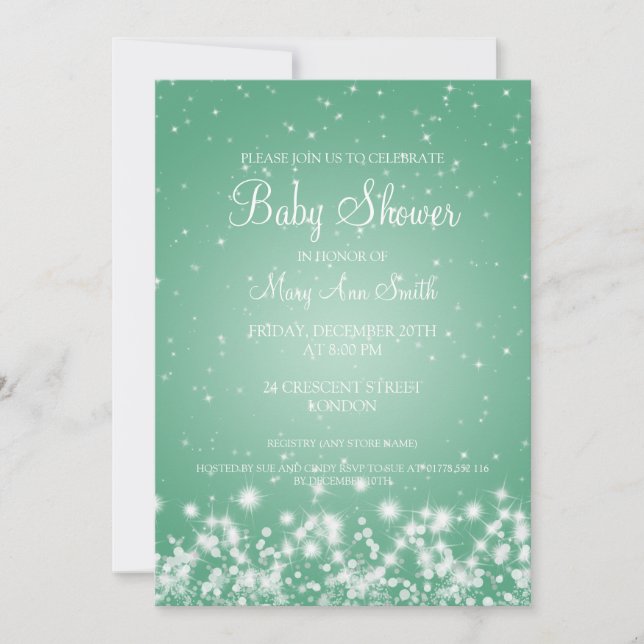 Elegant Baby Shower Winter Sparkle Mint Invitation (Front)