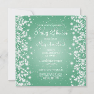 Elegant Baby Shower Winter Sparkle Mint Invitation