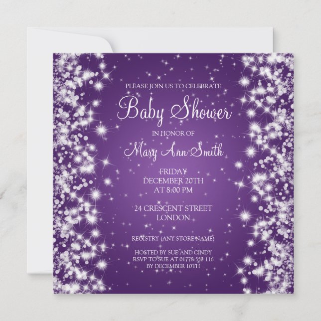 Elegant Baby Shower Winter Sparkle Purple Invitation (Front)